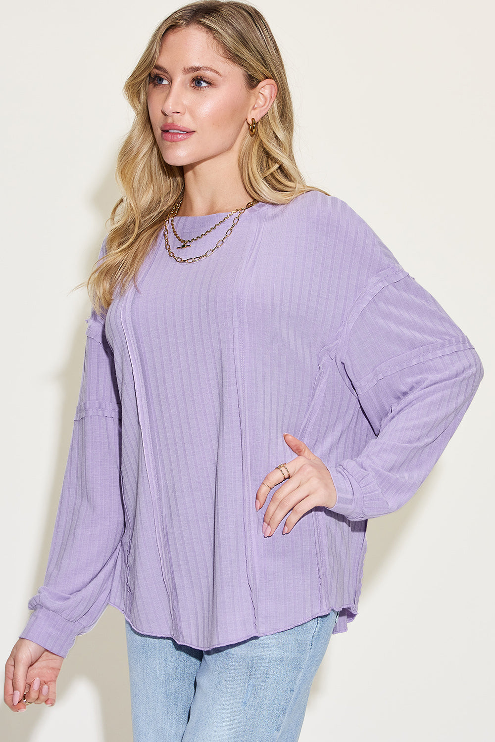 Basic Bae Full Size Ribbed Round Neck Long Sleeve T-Shirt Basic Bae Full Size Ribbed Round Neck Long Sleeve T-Shirt